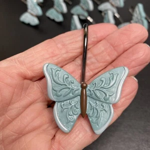 Blue Resin Butterfly Shower Curtain Hooks Set of 11 Dusty Teal - Picture 1 of 7