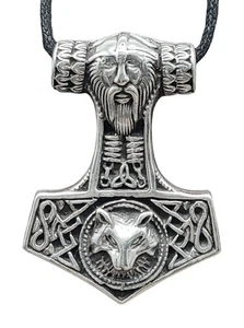Thorshammer Silber 925 Odin Mjöllnir Anhänger Wolf Odinskopf Nr 144 - Bild 1 von 7