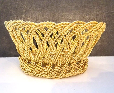 Beautiful Gold Tone Metal Wire Woven Intricate Designed Basket Pre-owned EUC Cover