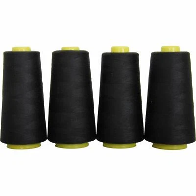 4 BIG CONES BLACK SERGER SEWING THREAD 2750 YD TEX 27 40S/2- THREADART - Image 1 of 4