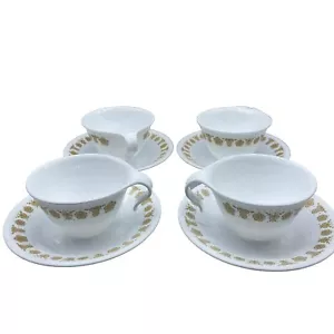 Corelle Butterfly Gold Vintage Coffee/Tea Cups w/ Saucers - Set Of 4- Milk Glass - Picture 1 of 10