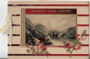 TARJETA DE NAVIDAD DE COLECCIÓN Efímera Sincera Buenos Deseos Vacas Caminando por el Camino Flores - Imagen 1 de 3