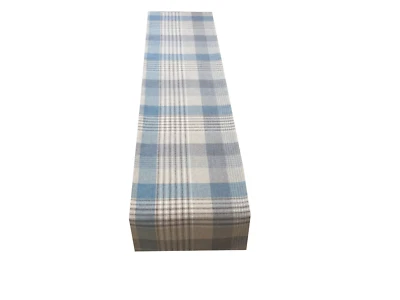 Katrine Ocean Blue Tartan Plaid Faux Wool lined table/Bed wedding runner made UK - Image 1 of 3