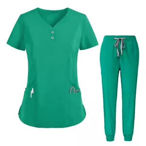 Nurse Scrubs Set Women Workwear Jogger Suit Doctor Hospital Medical Uniforms - Picture 1 of 17