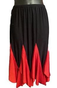 Women  Latin Dance Skirt Ballroom Flamenco Elastic Waist Black and Red Sz Smal - Picture 1 of 3