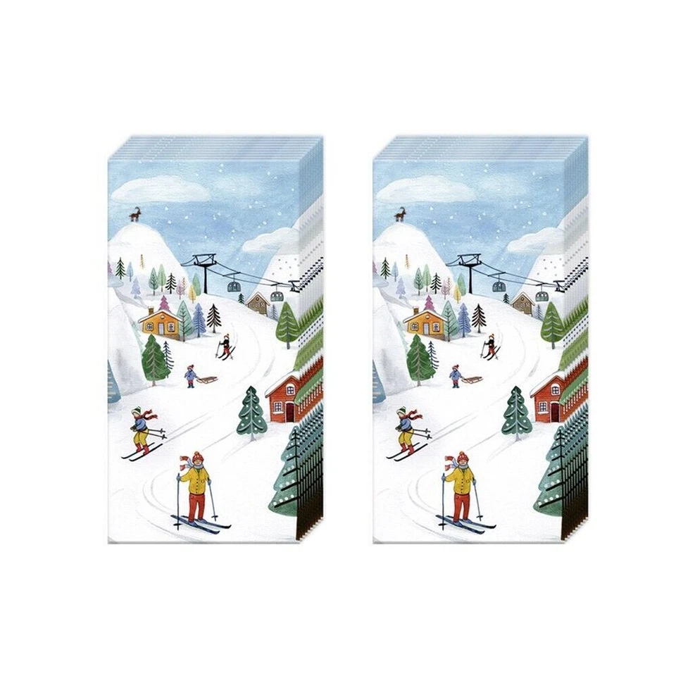 Winter Joy Skiing Snow Paper Pocket Tissues 21 cm sq 4 ply 2 packs - Image 1 of 1