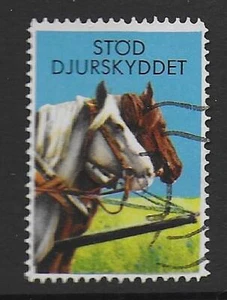 Support Animal Protection Swedish Cinderella Stamp Two Horses Used No Gum - Picture 1 of 1