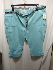 Gloria Vanderbilt Ladies Denim Capris Size 24W With Belt Aqua Sky NWT - Imagen 1 de 8
