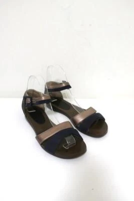 Marni Ankle Strap Sandals Bronze Leather & Navy Suede Size 36.5 Open Toe Flats - Image 1 of 4
