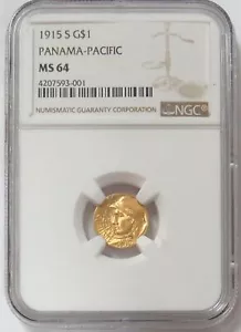 1915 S GOLD PANAMA-PACIFIC EXPOSITION COMMEM $1 DOLLAR NGC MS 64 - Picture 1 of 4