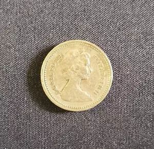 ¡MONEDA RARA 1983 (1) LIBRA REINA ELIZABETH II CON GRABADO AL REVÉS EN BORDE! - Imagen 1 de 4