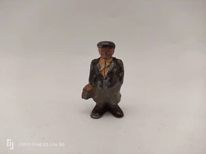 Plomb peint personnage civil voyageur train avec valise - Imagen 1 de 4