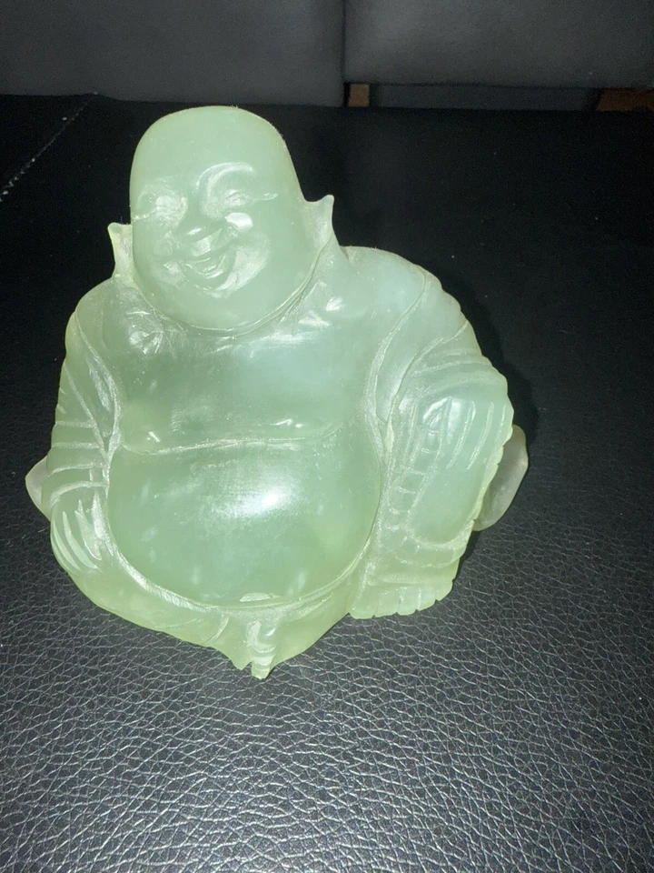 稀有老式中国天然玉石快乐佛像雕塑 — 第 1/4 张图片