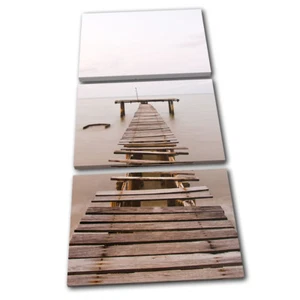 Old sea Pier Sunset Seascape TREBLE CANVAS WALL ART Picture Print - Picture 1 of 1
