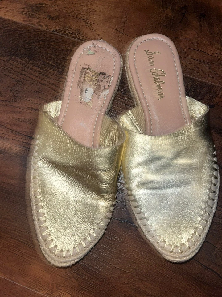  Sam Edelman Austin 金色上衣编织鞋跟懒人鞋平底鞋 7M 码 — 第 1/4 张图片