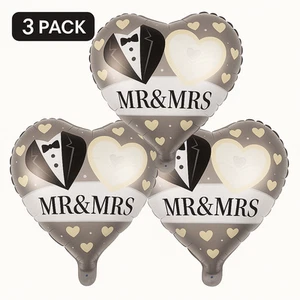 Mr & Mrs Wedding Heart Foil Balloons 3-Pack Beige Black Party Decor balloons - Picture 1 of 2