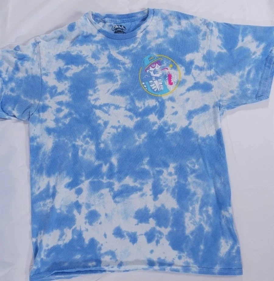 Camisa Call Your Mother Para Hombres Grande Azul Blanco Tie Dye Esqueleto Gráfico Chill Tee Foto 1 de 4