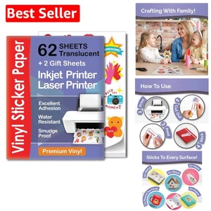 62 Sheets Translucent Sticker Paper - Waterproof & Quick-Dry for Inkjet Printers - Picture 1 of 11