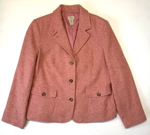 L.L. Bean Blazer Jacket  Women's XL Pink Wool Silk Herringbone Tweed 90's Preppy - Picture 1 of 10