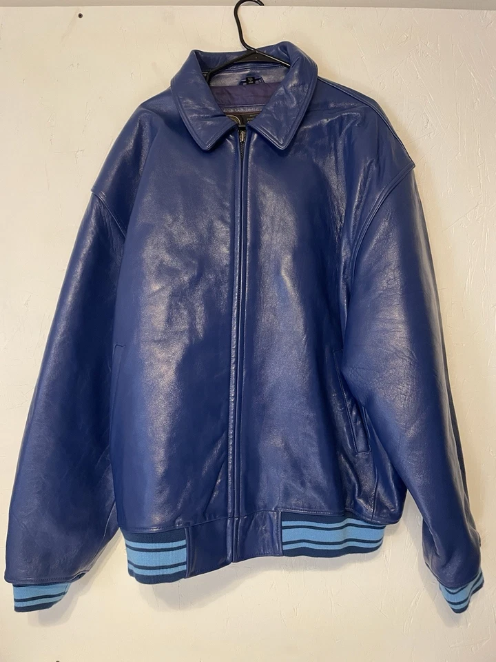 Chaqueta de cuero azul eléctrica vintage 3X para hombre UB Tuff Stuff años 90 cremallera UBTLG99 Foto 1 de 4