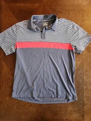Under Armour Polo Shirt Men XXL Gray, White, Orange Stripe Loose Fit HeatGear  - Image 1 of 4