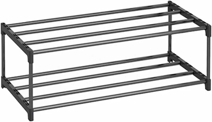 2-Tier Standing Shoe Rack PARACASA Stackable Free Plastic Shoes Organizer Black - Image 1 of 4