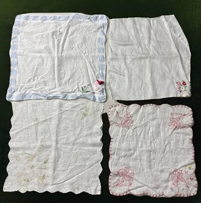 Hankerchiefs Women’s White Sheer Flowers Embroidered Appliqué Set Of Four - Image 1 of 4