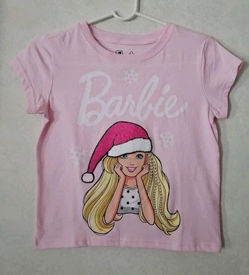 Camisa rosa Barbie para niñas talla 7/8 manga corta sombrero de Santa suéter de vacaciones Foto 1 de 4