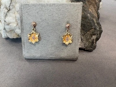 Clogau Welsh 9ct Yellow & Rose Gold Snowdon Lily Drop Earrings Wales Rare - image 1 of 4