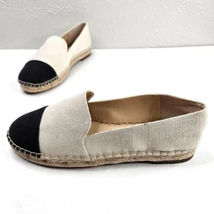 Sole Society Espadrille Flats Size 9.5 Black Tan Canvas Slip On Minimalist Shoes - Picture 1 of 10