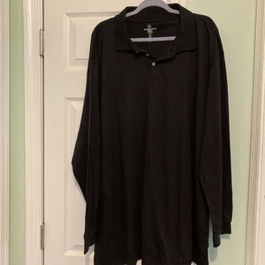 Real Essentials Black Long Sleeves Polo Shirt Pullover Collared Button size 5XLT - Picture 1 of 9