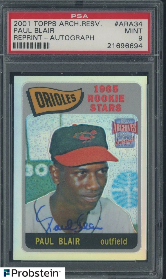 2001 Topps Archives Reserve Reprint #ARA34 Paul Blair Orioles AUTO PSA 9 MINT - Image 1 of 2
