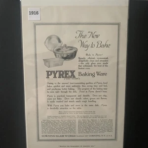 Publicidad publicitaria vintage de 1916 Pyrex Baking Ware The New Way to Bake - Imagen 1 de 2