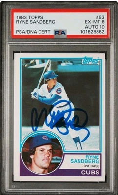 1983 TOPPS Ryne Sandberg RC Rookie Card #83 PSA 6 AUTO 10 Cubs MLB HOF - Image 1 of 4