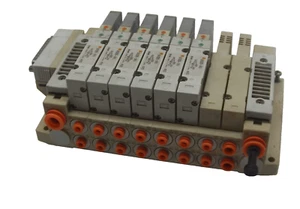 SMC #SS5V2-10FD1-08B Manifold W/ (6) #SV2200-5FU Valves - Picture 1 of 5