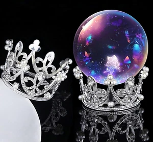 2 Pcs Crystal Ball Stands, Metal Sphere Stands, Globe Stone Holders, Silver - Picture 1 of 12