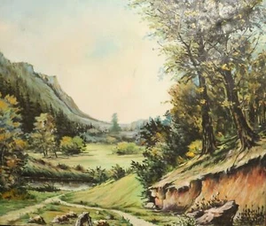 Antico quadro realista olio paesaggio forestale - Foto 1 di 12