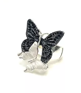 Black White Butterfly Ring Statement Jewellery Adjustable Stretch Women Gift - Picture 1 of 4