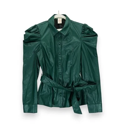 NWT Flying Tomato Faux Leather Jacket Women's Green Size Medium Long Sleeve - Image 1 of 4