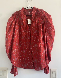 FREE PEOPLE MEANT TO BE RED FLORAL BOHO TOP SMALL NEW WITH TAGS ~ RETAIL $98 - Picture 1 of 6
