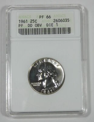 1961 Washington Quarter ANACS PROOF 66 Silver 25c ~ First Generation Holder - Image 1 of 4