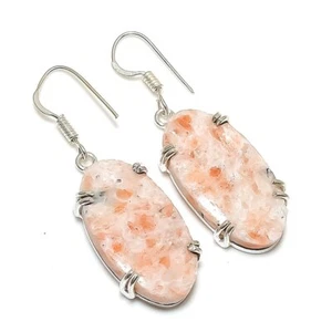 Sunstone Gemstone Handmade 925 Sterling Silver Jewelry Earring 1.97" c296 - Picture 1 of 1