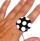 Sobral Dots White Polka Dots Jet Black Bead Artist Made Statement Ring Size 9.5