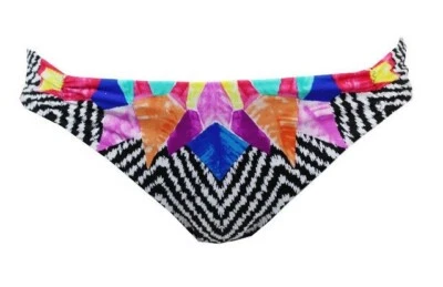 Parte inferior de bikini hipster Bar III negra multicolor con estampado de plumas talla S Foto 1 de 4