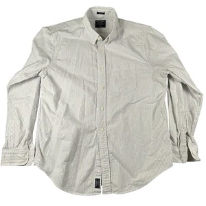 Abercrombie Fitch Mens XL Relaxed Fit White Gray Stripe Button-Up Cotton Shirt - Picture 1 of 10