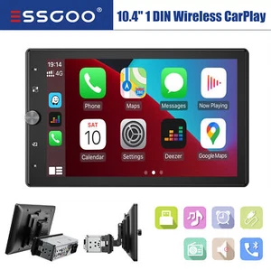 Single 1 DIN 10" Rotatable Wireless Apple CarPlay Android Auto Car Stereo Radio - Picture 1 of 14