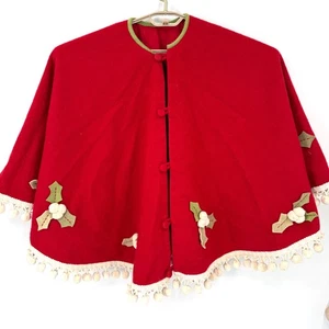 Restoration Hardware RH Vintage Red Wool Christmas Tree Skirt Holly Pompoms 54" - Picture 1 of 9