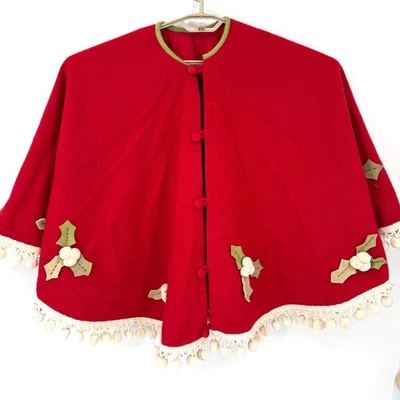 Restoration Hardware RH Vintage Red Wool Christmas Tree Skirt Holly Pompoms 54" - Image 1 of 4