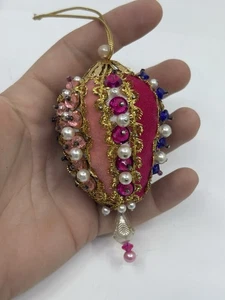 Vintage Pink Beaded Christmas Ornament - Picture 1 of 4