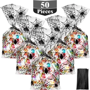 HESTYA 50 Counts Halloween Treat Cellophane Bags 6 x 10 Inches Multicolor  - Picture 1 of 5